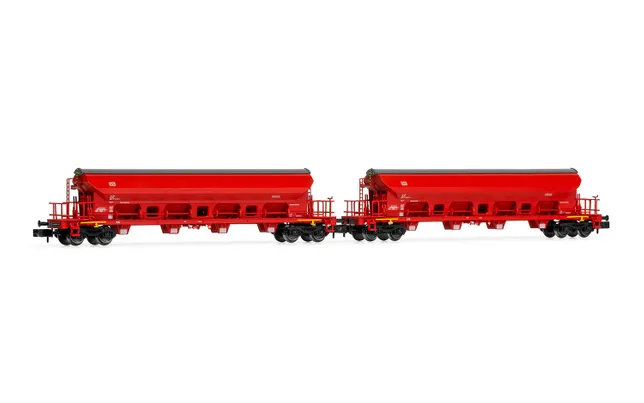 DB AG, 2-unit set 4-axle hopper wagons with sliding roof Tads, traffic red livery, period V-VI