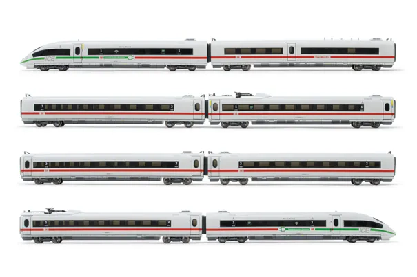 DB AG, 8-tlg. Set, elektrischer Triebzug ICE 4320 "Deutschlands schnellster Klimaschützer", in weißer Lackierung mit grün/rotem Streifen, Ep. VI, mit DCC-Sounddecoder