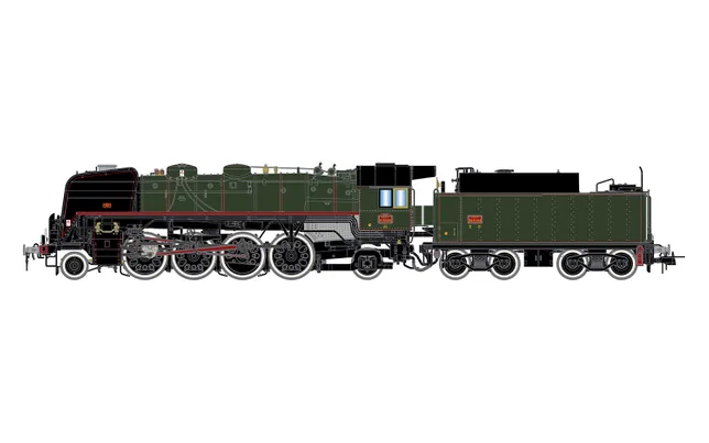 Locomotive à vapeur 141 R 1244, tender fuel grande capacité, livrée verte/noire avec roues blanches, ép. V, avec décodeur sonore