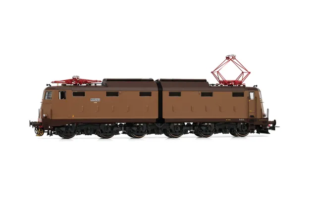 FS, 6-axle electric locomotive E.645 1st series, castano/isabella livery, simplified FS logo, pantographs 42U, ep. IV-V