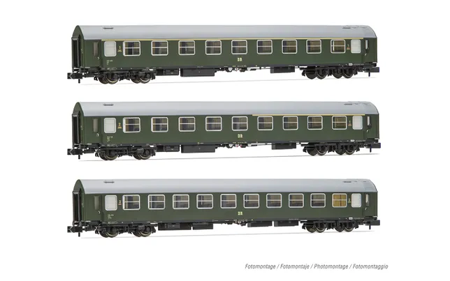 DR, 3-unit pack OSShD type B coaches, green livery, ep. III, 1 x A + 1 x AB + 1 x Bc