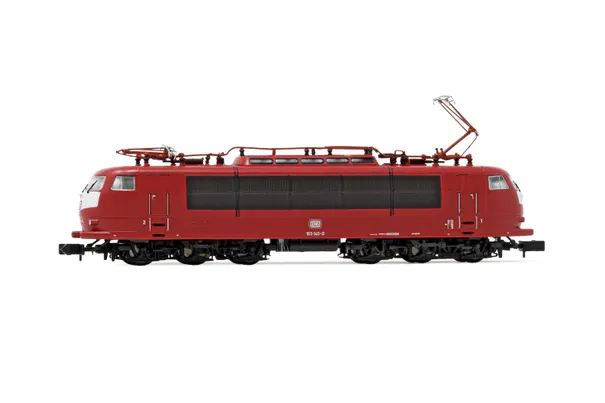 DB, locomotora eléctrica 103 140, decoración roja oriental, pantógrafo de brazo simple, ép. IV
