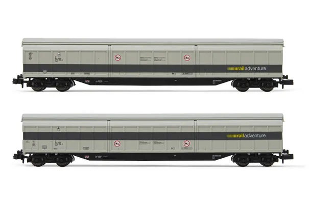 RailAdventure, coffret de 2 wagons à parois coulissantes à 4 essieux Habfis, livrée gris, ép. VI