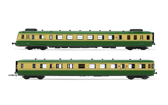 SNCF, Dieseltriebwagen RGP2, Trieb- und Beiwagen in modernisierter Ausführung, grün-beige Farbgebung, Ep. IV, mit DCC-Sounddecoder