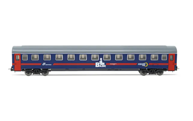 FS, carrozza UIC-Z1 di 2a classe, livrea blu "Intercity Notte Basic" con striscia rossa, ep. VI