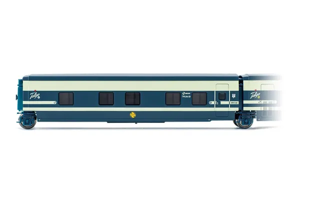RENFE, Talgo Trenhotel, coche cama con la puerta con puerta a la derecha, versíon original azul/beige, ép. IV