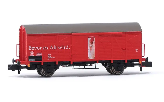 DB, 2-achs. gedeckte Güterwagen Gs206 in roter Lackierung, „Früh-Kölsch", Ep. IV