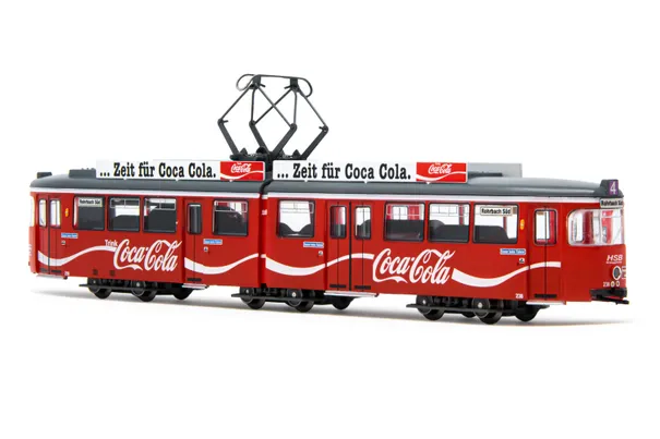 Straßenbahn, Typ Duewag Gt6, version Heidelberg, in "Coca Cola"-Lackierung, Ep. IV, mit DCC-Decoder