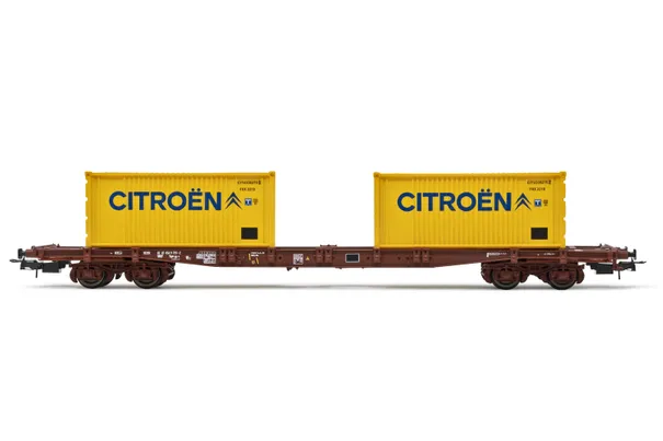 SNCF, wagon porte-conteneurs à 4 essieux Sgss, chargé avec 2 Container de 20' «Citroën», ép. IV