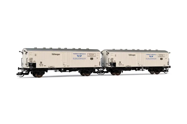 DB, 2-unit set of 2-axle ferryboat refrigerated wagons Gfhks, "Transthermos Kühlverkehr" livery, period III