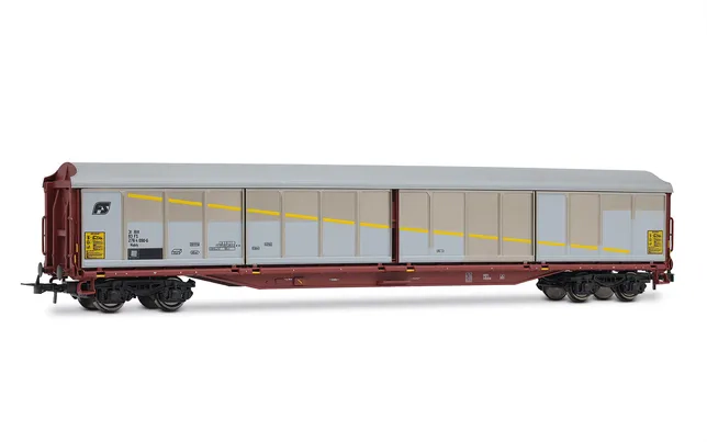 FS, 2-unit set of Habils closed wagons, in silver/brown livery with inclined and rounded FS logo, ep. V