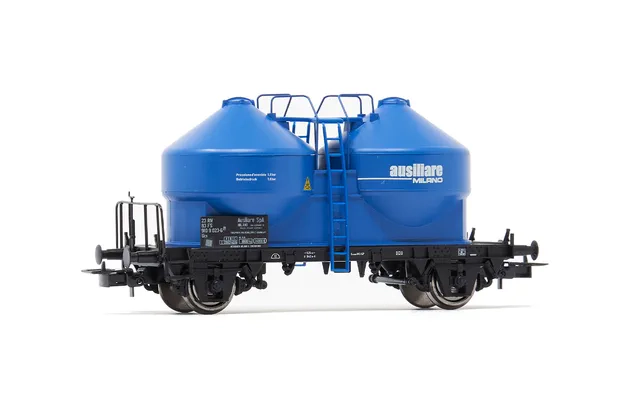 FS, 2-axle silo wagon, 2 domes, "Ausiliare", blue livery, ep. IV
