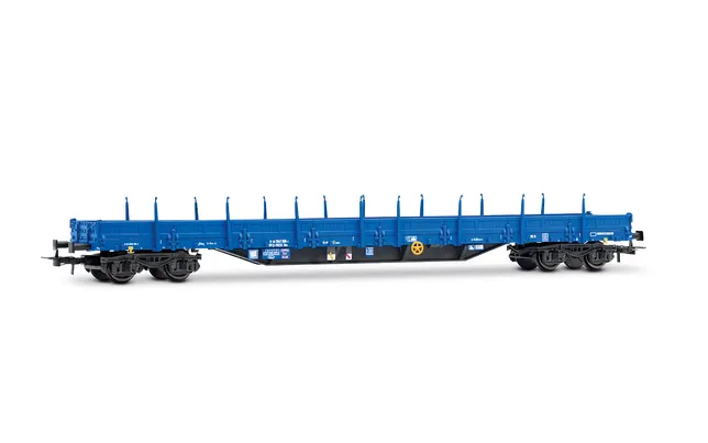 Press, 2-unit set of 4-axle stake wagons, Res type, blue livery, without load, ep. VI
