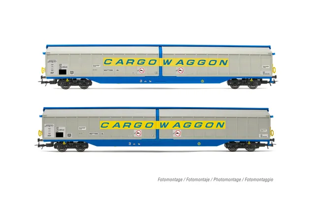 DB, 2-unit pack sliding wall wagons "CARGOWAGGON", silver livery with light weathering effect, ep. IV