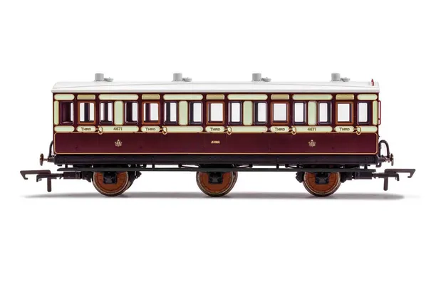 LNWR, 6 Wheel Coach, 3rd Class, Fitted Lights, 4671 - Era 2