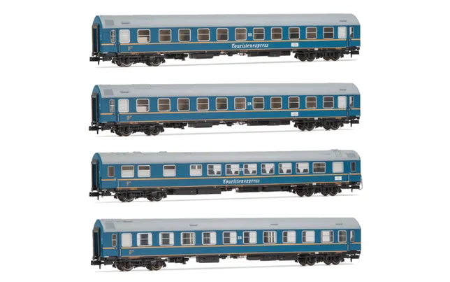 DR, 4-unit pack OSShD type B coaches "Touristen-Express", set 1 of 2, blue livery, ep. III, 2 x WLAB + 1 x WR + 1 x Salon