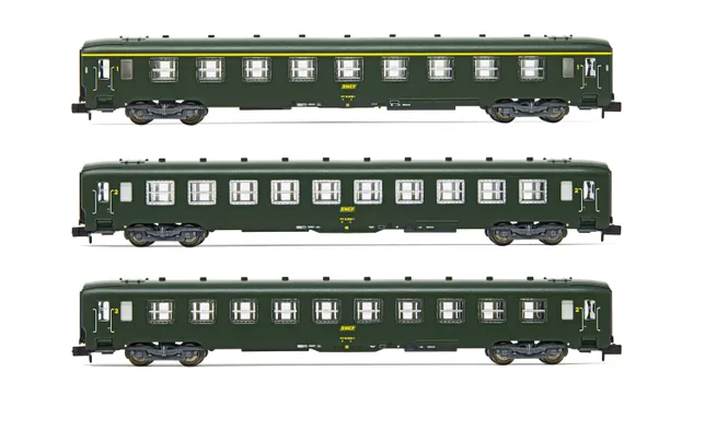 SNCF, set di 3 carrozze DEV AO, livrea verde con logo "encadré", composto da 1 carrozza A9 e 2 carrozze B10, ep. IV
