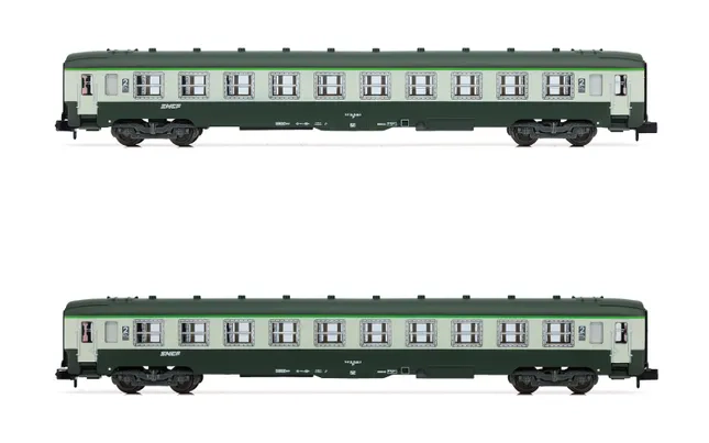 SNCF, coffret de 2 voitures DEV AO B10, livrée verte/grise avec logo « Nouille », ép. IV