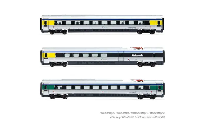 FS, 3-unit pack intermediate coaches for HN2471, "Cisalpino"-livery, period VI