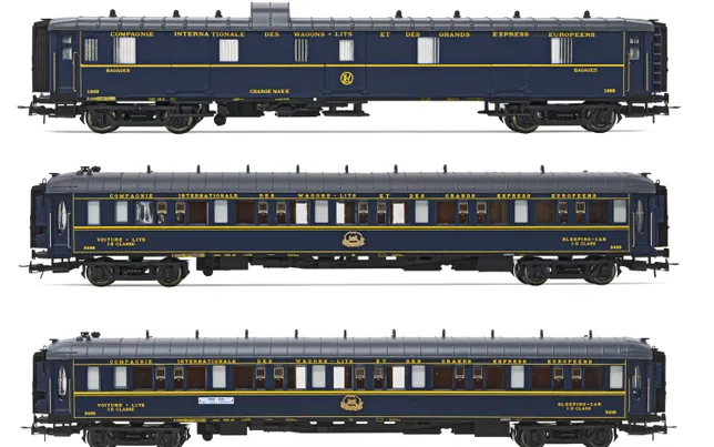 CIWL, coffret de 3 voitures «Train Bleu», composé de 1 fourgon et 2 voitures-lits Lx, ép. III