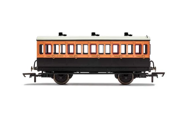 LSWR, 4 Wheel Coach, 3rd Class, Fitted Lights, 302 - Era 2