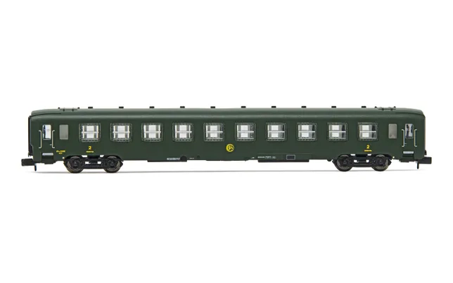 SNCF, voiture couchettes DEV AO B10c10, livrée verte avec logo encadré, ép. IV