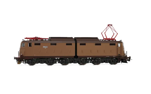 FS, 6-axle electric locomotive E.645 1st series, castano/isabella livery, simplified FS logo, pantographs 52, ep. IV-V