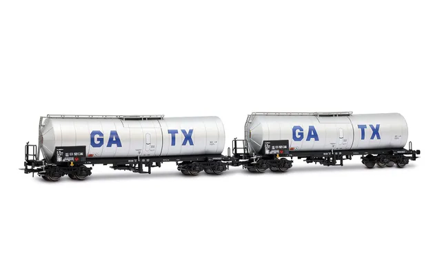 GATX, 2-unit set of 4-axle tank wagons, light grey livery with big GATX logo, ep. VI