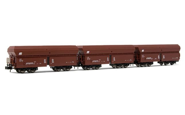 FS, 3-unit set of 4-axle hopper wagons Falns, brown livery, FS "a losanga" logo, period IV-V