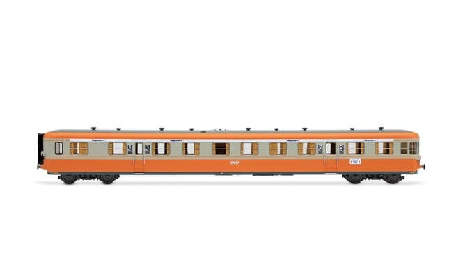SNCF, diesel railcar RGP I with trailer in grey béton/orange livery "Alpazur", ep. IV