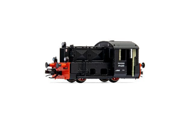 DR, shunting diesel locomotive Köf II with open drivers cabin, black livery, period III