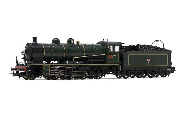 SNCF, locomotive à vapeur 140 C 362, avec tender 18 C 550, livrée noir/vertà filets jaunes et cercles de chaudière en laiton poli, ép. III