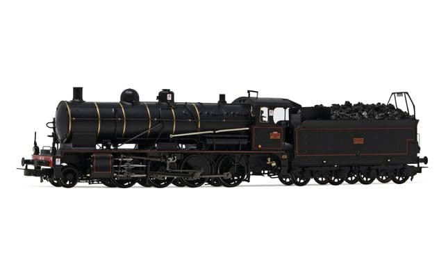 SNCF, locomotive à vapeur 140 C 38, avec tender 18 B 22 (Est), livrée noirà filets rouges et cercles de chaudière en laiton poli, ép. III
