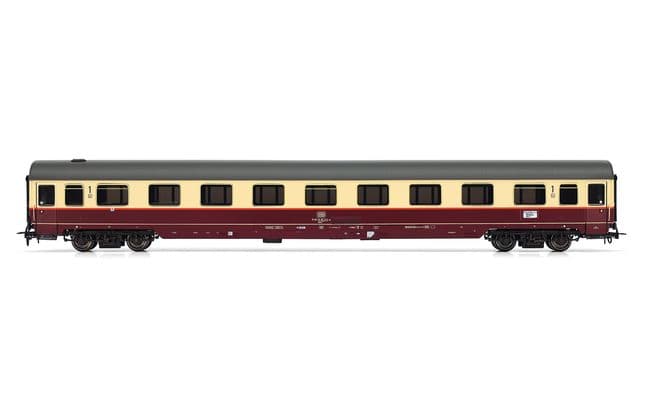 DB, set di 4 carrozze "TEE Rheingold", livrea beige/rossa, composto da 2 carrozze di 1a classe Avmz, 1 carrozza di 1a classe Apmz e 1 carrozza Club WGmh, ep. IV