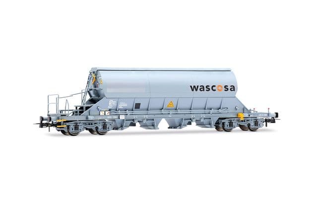 D-WASCO, 2-tlg. Set 4-achs. Schwenkdachwagen der Bauart Taoos „WASCOSA“, graue Farbgebung