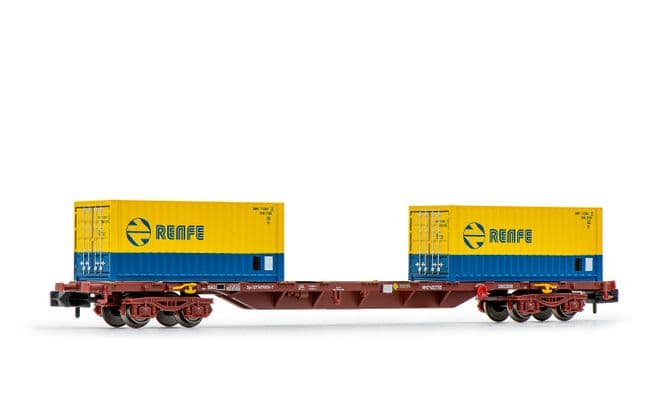 RENFE, 4-axle 60 container wagon MMC, loaded with 2 x 20 container ”Renfe”, period IV