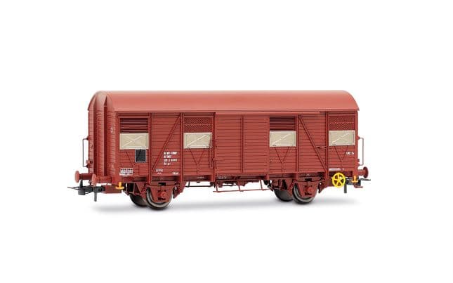SNCF, coffret de 2 wagons à 2 essieux type Gs, livrée marron, un d'eux avec feux de fin de convoi