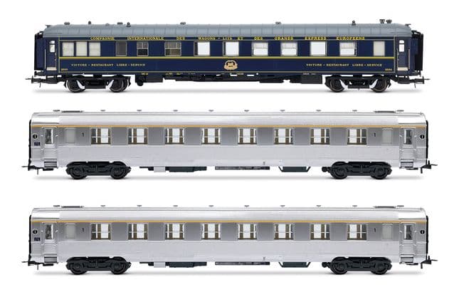 SNCF, 3-unit pack of "Sud Express", CIWL restaurant coach + 2 x DEV Inox short, no. 1/2
