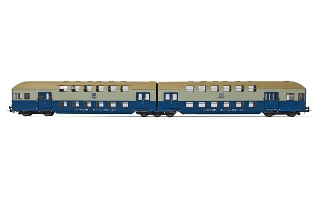 DR, 2-unit double decker coach with control cabin, blue/light grey livery, ep. IV