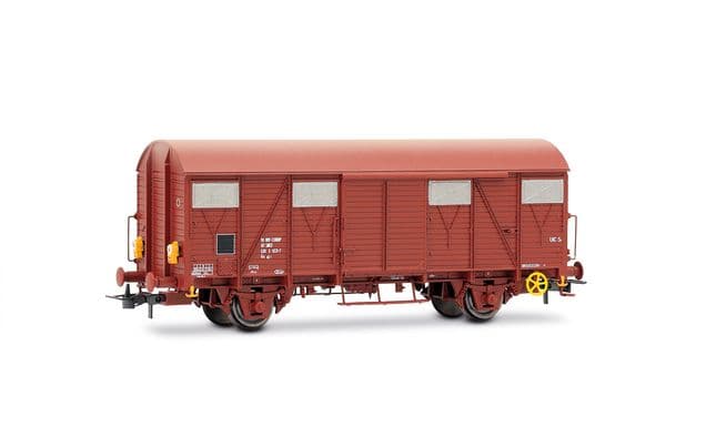 SNCF, coffret de 2 wagons à 2 essieux type Gs, livrée marron, un d'eux avec feux de fin de convoi