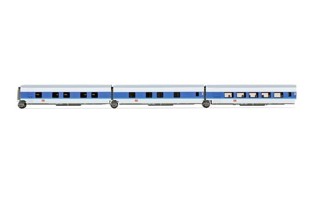 DB AG, 3-unit additional set, "InterCityNight" in blue/white livery, contains two sleeping cars and one passenger coach, period V