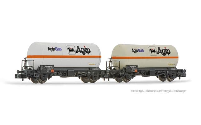 FS, 2-tlg. Set 2-achs. Gaskesselwagen, „Agipgas”, weiße Farbgebung