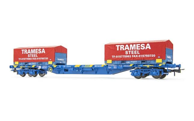 RENFE, MMC3 container flat wagon, loaded with 2 x 20' coil containers "TRAMESA", blue livery, ep. VI