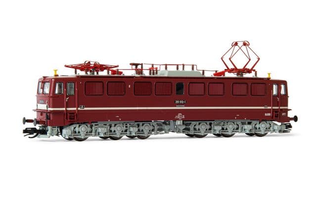 DR, electric locomotive class 251 in red livery with small white stripe, 251 012-1, period IV