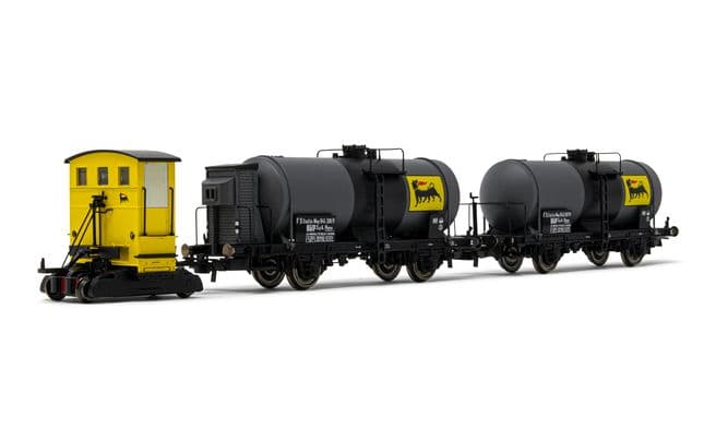 AGIP, Rangiertraktor ABL "Sogliola", in gelber Lackierung, mit 2 x 2-achs. Kesselwagen, in "Agip"-Lackierung, Ep. III. Passende AC-Tauschradsätze: HC6101 (11,27 x 24,25 mm)