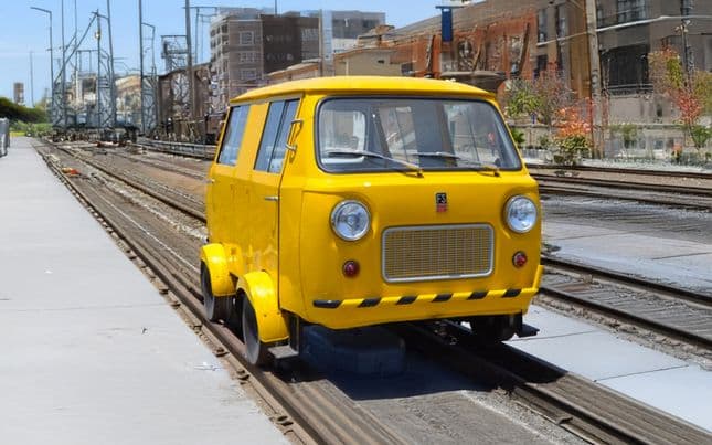 FS, Draisine Fiat 500 mit rechteckigem Kühlergrill, gelbe Farbgebung