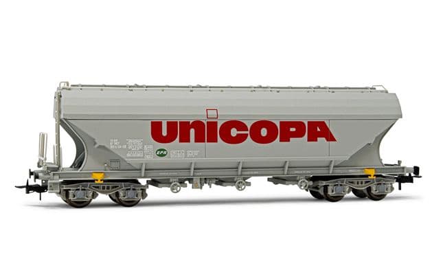 UNICOPA, 4-axle hopper wagon with flat walls, "Unicopa" livery, period IV. Suitable AC wheelsets for this item: HC6100 (10,27 x 25,20 mm)