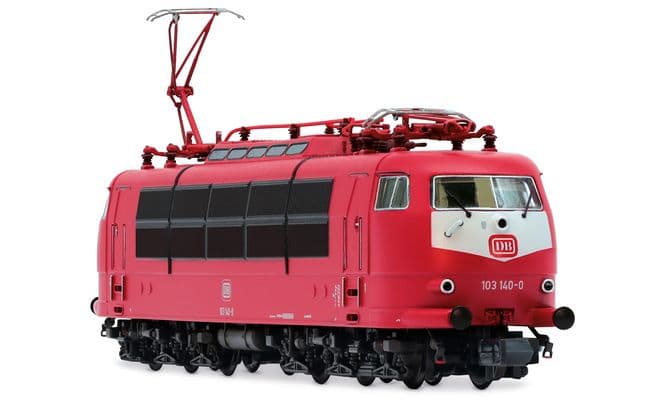 DB, locomotora eléctrica 103 140, decoración roja oriental, pantógrafo de brazo simple, ép. IV, con decoder de sonido