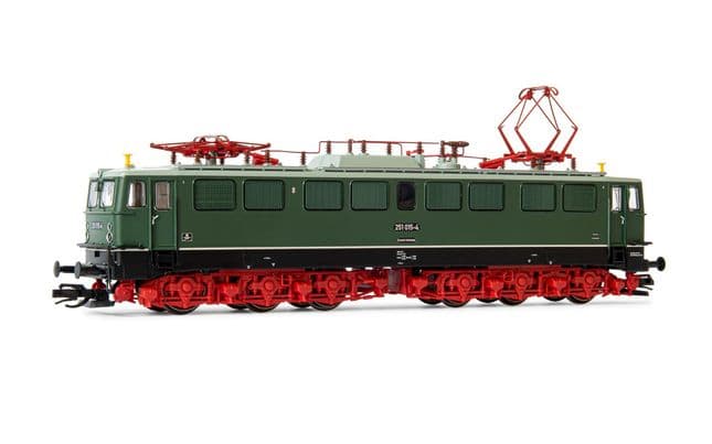 DR, electric locomotive class 251 in green/black livery with red bogies, 251 015-4, period IV