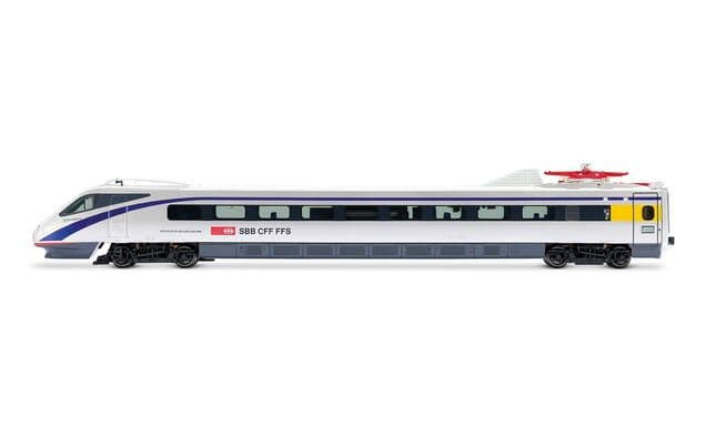 FFS, set base di 4 unità, treno ad alta velocità ad assetto variabile ETR 470, livrea argento con strisce blu, ep. V